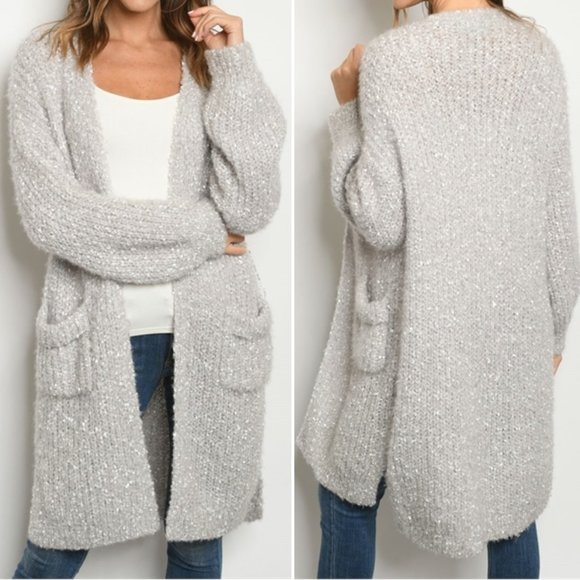 Trend Setter Diva Boutique Sweaters - GREY & SILVER CARDIGAN SWEATER